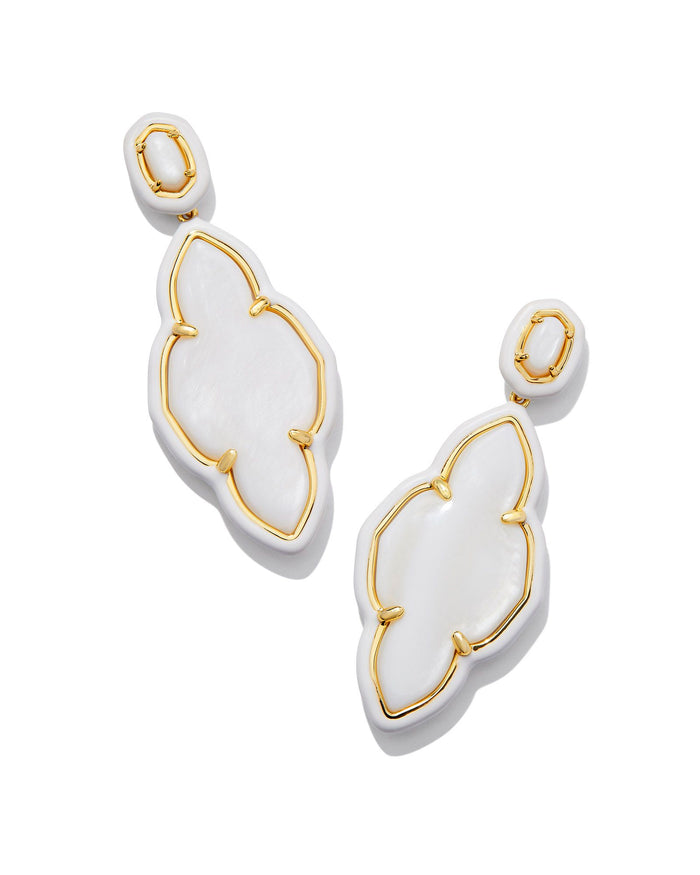Abbie Enamel Frame Statement Earring in Gold White Mother of Pearl
