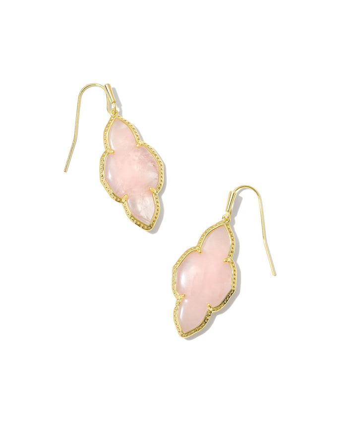 Abbie Gold Drop Earring in Rose Quartz