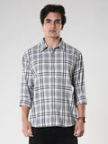 Men's casual cement color checkered cotton shirt with full sleeves, relaxed fit – paired with denim jeans