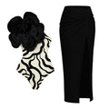 Amanda Slit Skirt Set - Black/White