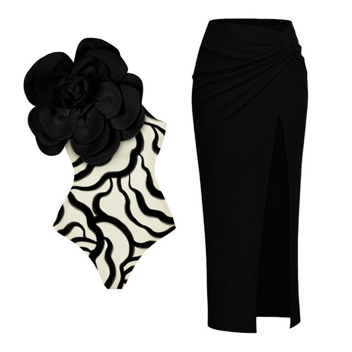 Amanda Slit Skirt Set - Black/White