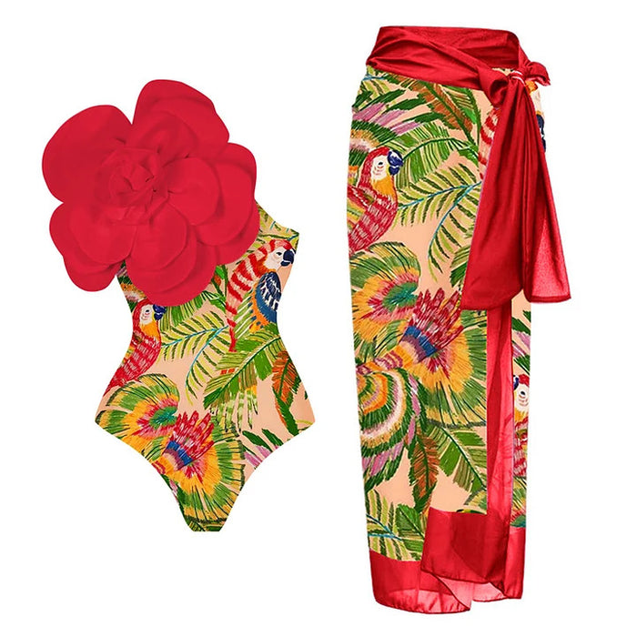 Amanda Swimsuit Set - Red Printed
