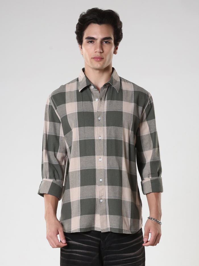 men's green checkered  shirt made from pure cotton.