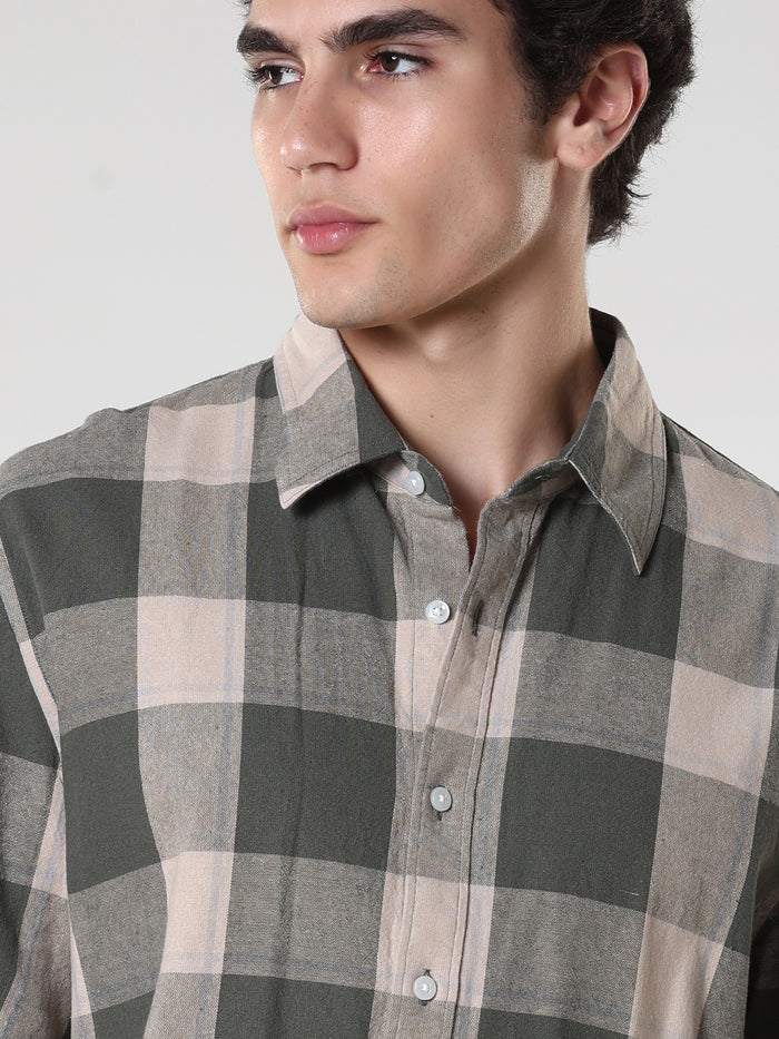 men's green checkered  shirt made from pure cotton.