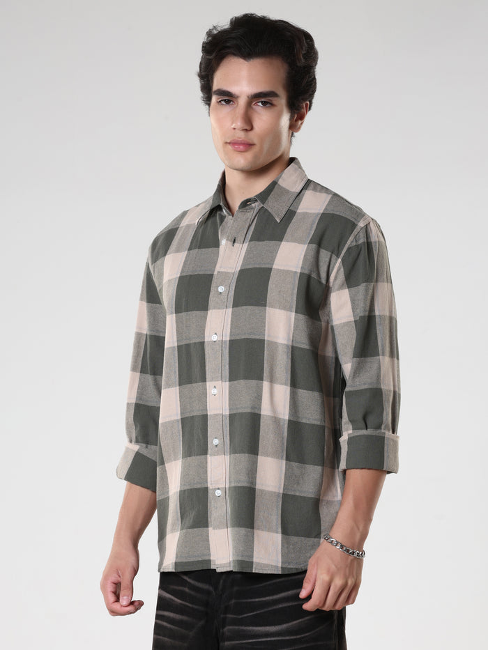 men's green checkered  shirt made from pure cotton.