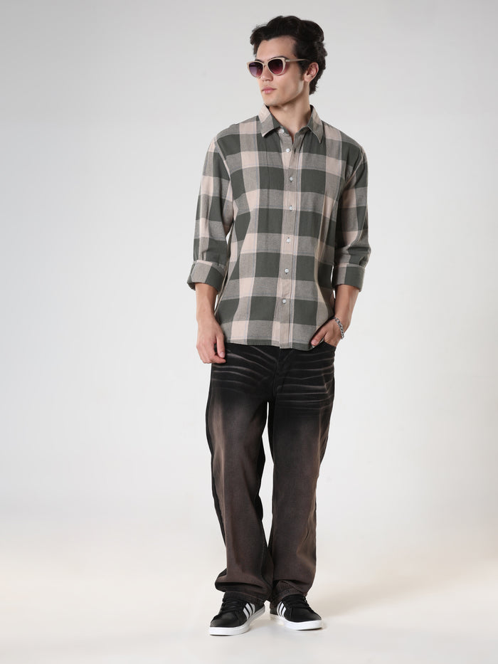men's green checkered  shirt made from pure cotton.