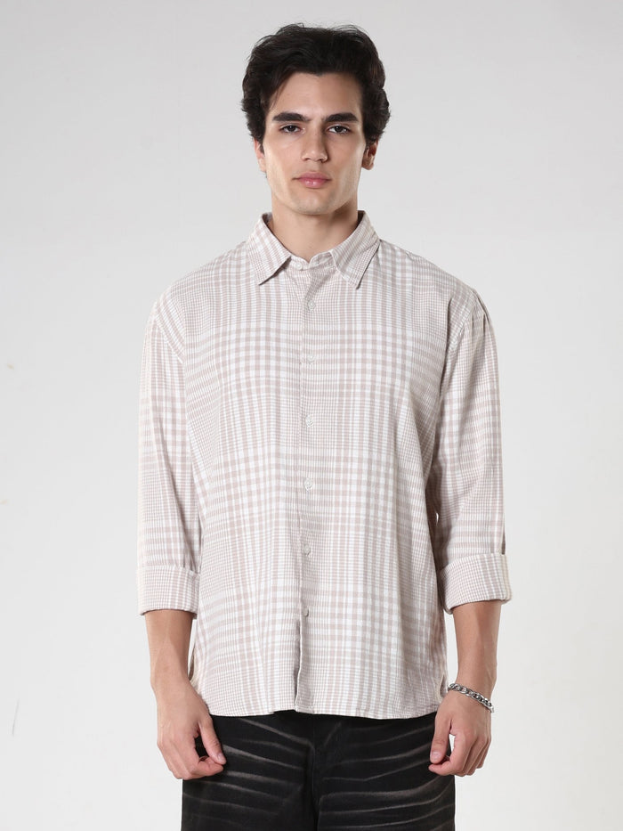 men's beige checkered shirt made from pure cotton.