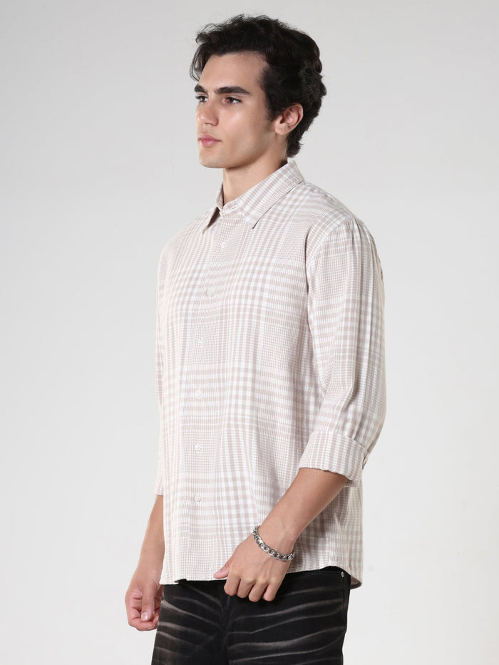 men's beige checkered shirt made from pure cotton.