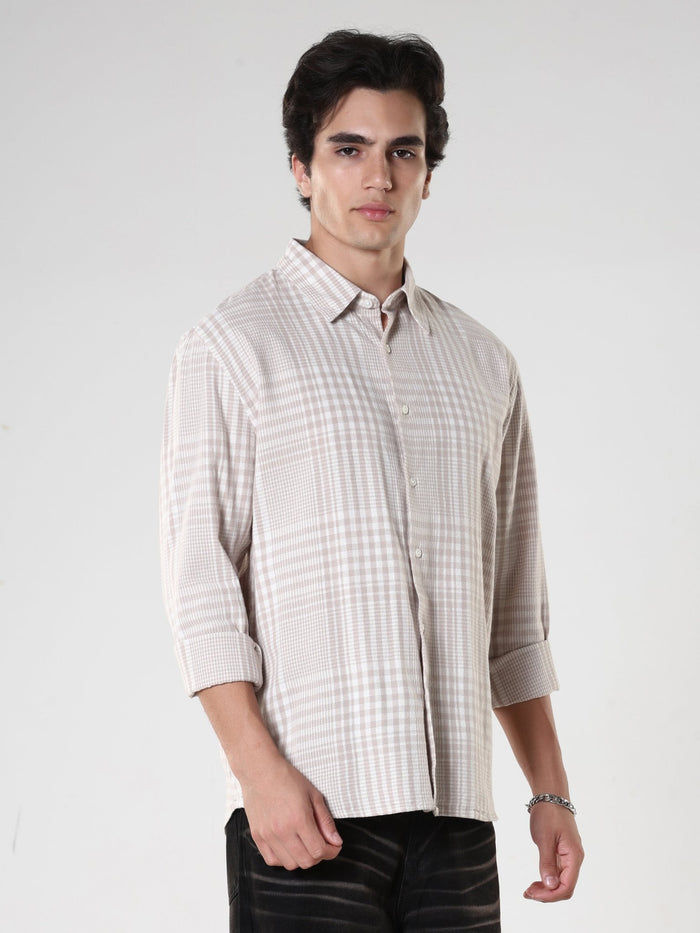men's beige checkered shirt made from pure cotton.