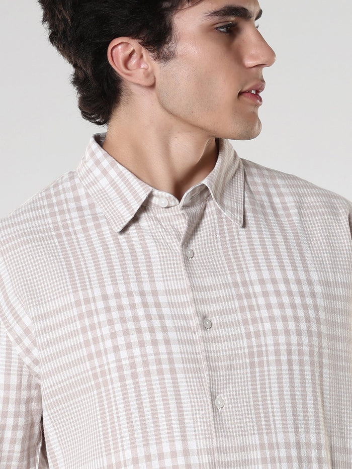 men's beige checkered shirt made from pure cotton.