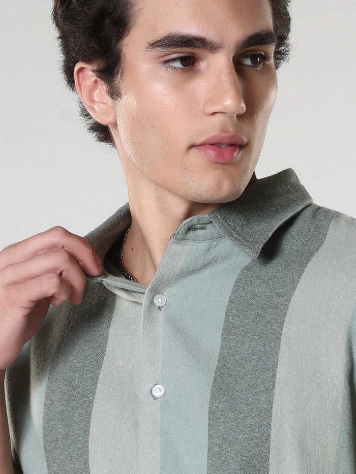 men's  green stripped  shirt made from pure cotton.
