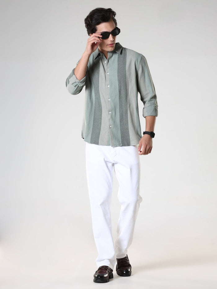 men's  green stripped  shirt made from pure cotton.