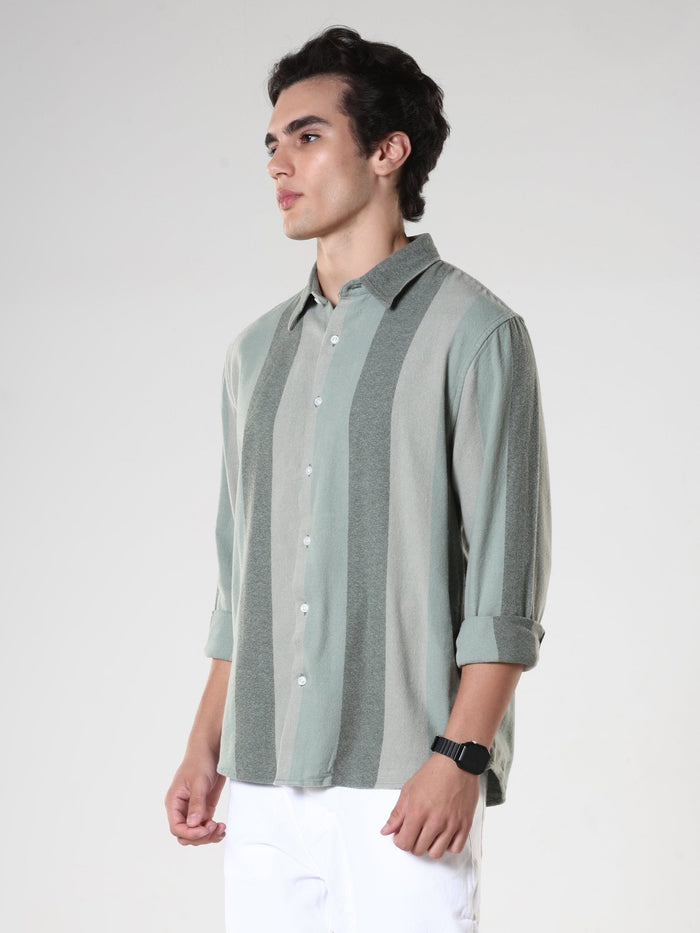 men's  green stripped  shirt made from pure cotton.