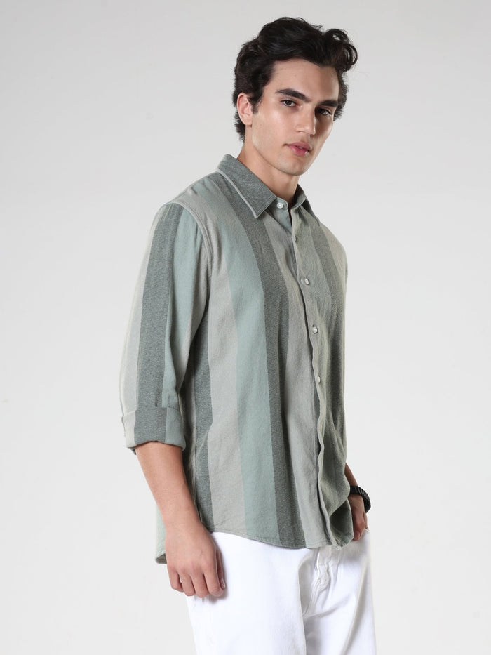 men's  green stripped  shirt made from pure cotton.