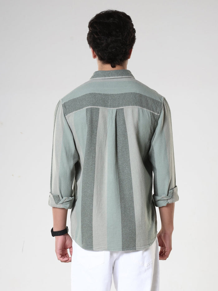 men's  green stripped  shirt made from pure cotton.