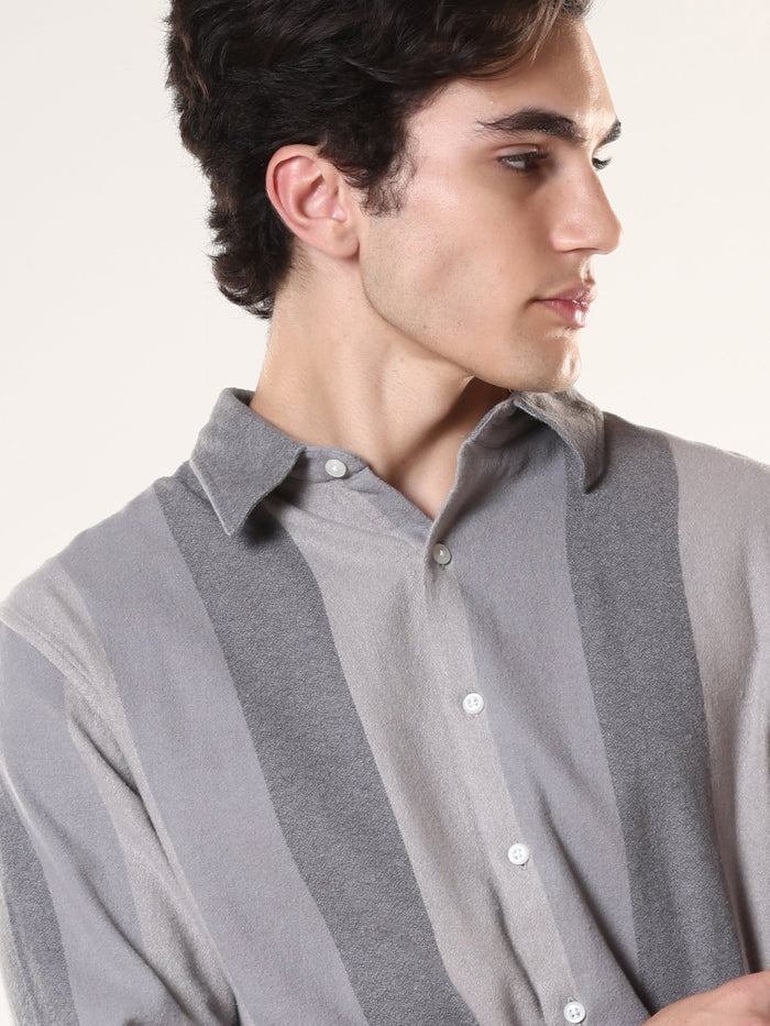 men's  grey stripped  shirt made from pure cotton.