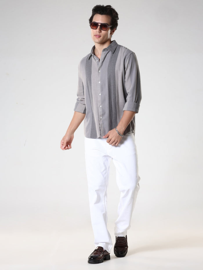 men's  grey stripped  shirt made from pure cotton.