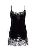 The Anastasia Lace Trim Velvet Cami in black.