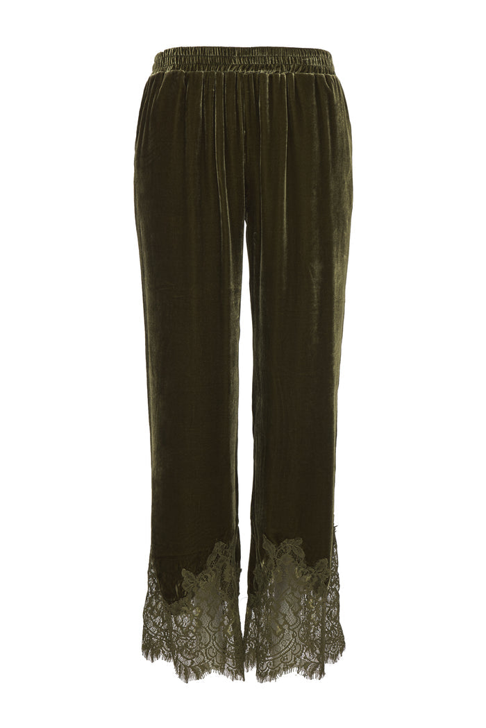 Anastasia Lace Velvet Pants Dark Olive