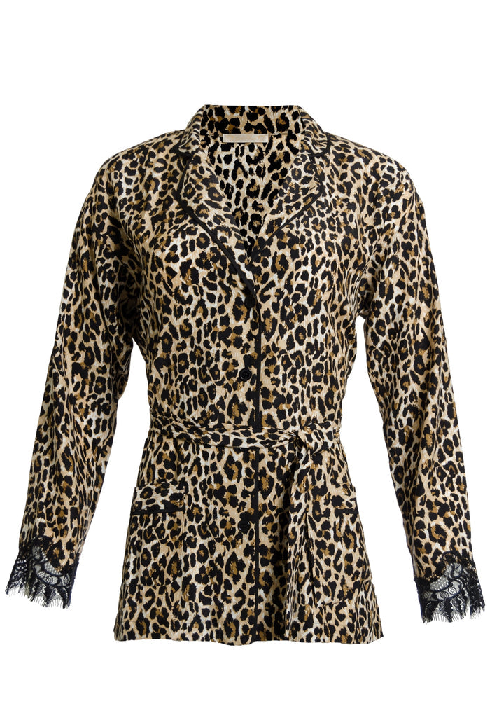 Animal Print PJ Silk Shirt Mocca