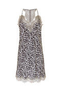The Animal Print Racerback Silk Dress in grey leopard print.