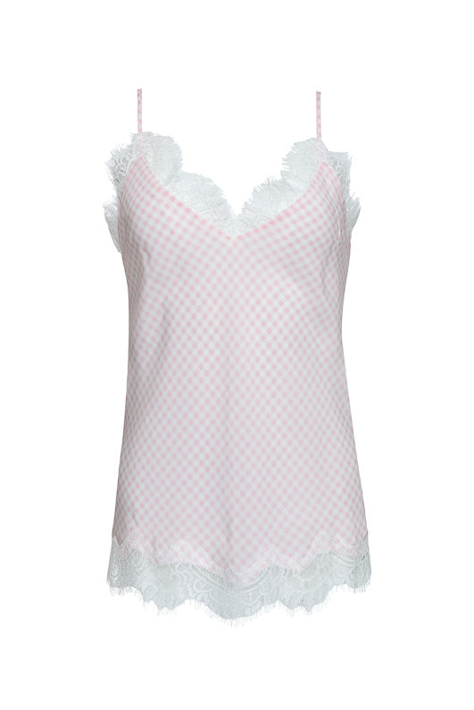 The Anne Marie Silk Cami in ballerina pink/off white.