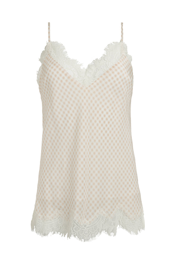 The Anne Marie Silk Cami in sand shell.