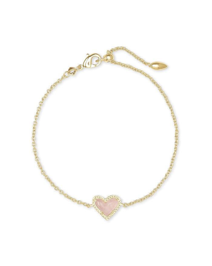 Ari Heart Bracelet in Gold Rose Quartz