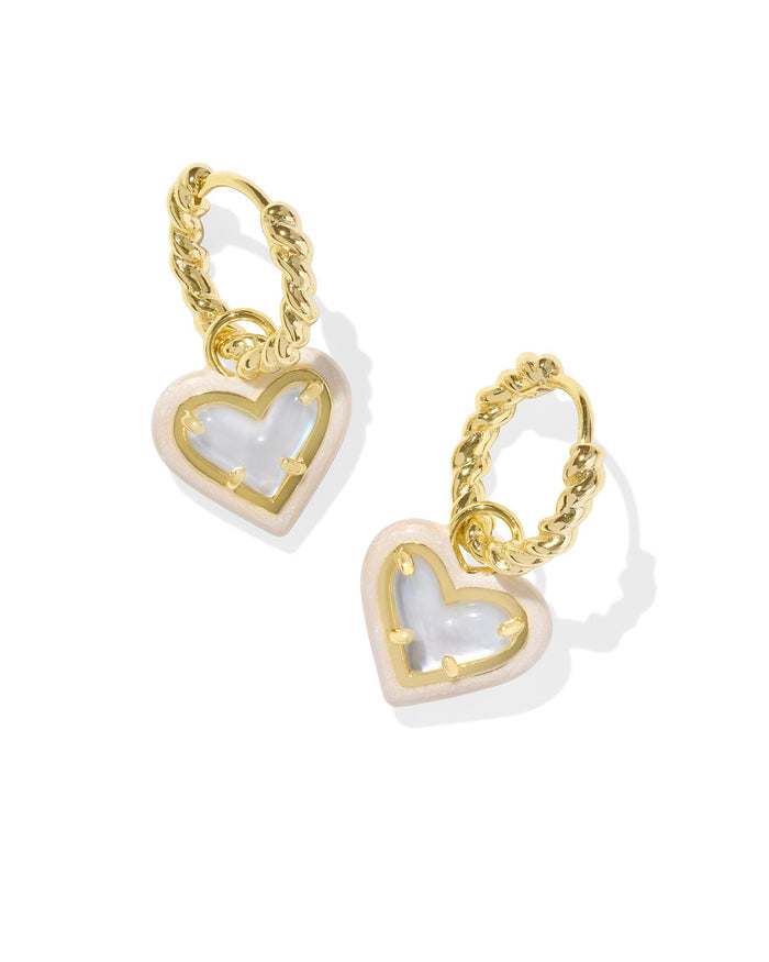 Ari Heart Enamel Huggie in Gold Ivory Mother of Pearl
