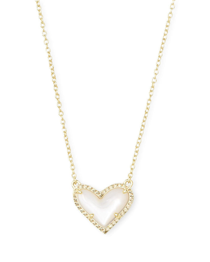 Ari Heart Gold Short Pendant in Ivory MOP