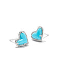 Ari Heart Stud Earrings in Rhodium Turquoise Magnesite