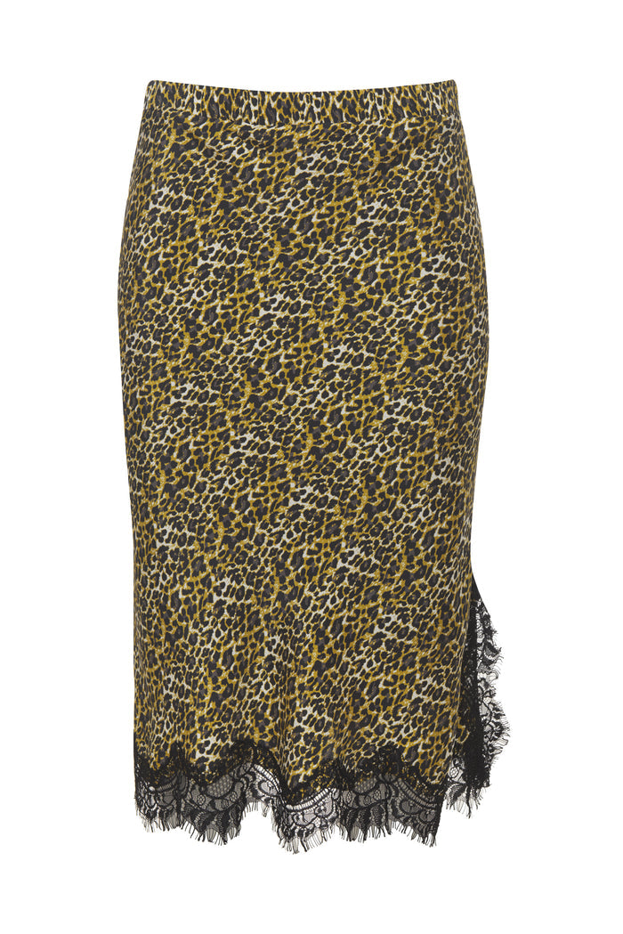 Ava Leopard Bias Skirt Olive Oil