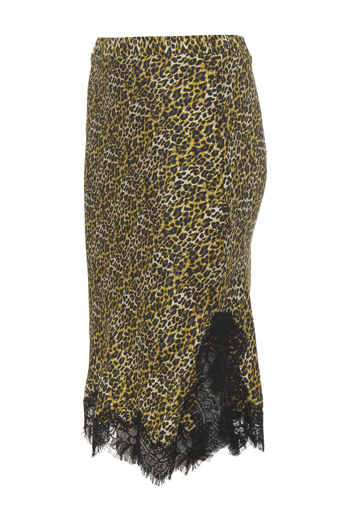 Ava Leopard Bias Skirt Olive Oil