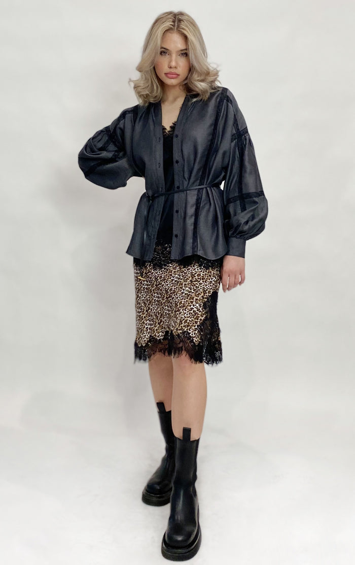 Ava Leopard Bias Skirt Olive Oil