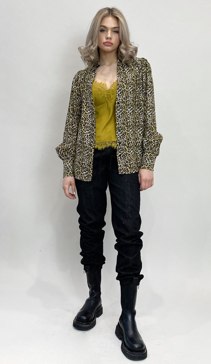 Ava Leopard Glam Shirt Olive Oil