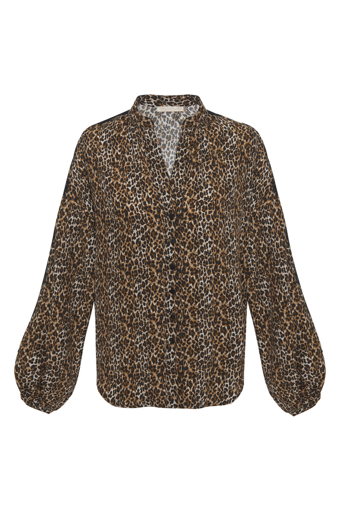 Ava Leopard Henley Top Fall Camel