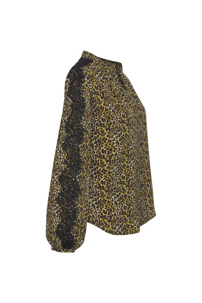 Ava Leopard Henley Top Olive Oil