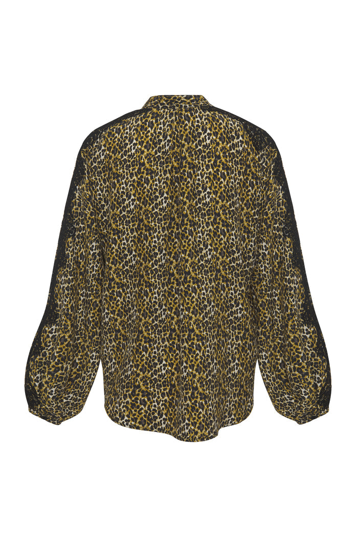 Ava Leopard Henley Top Olive Oil