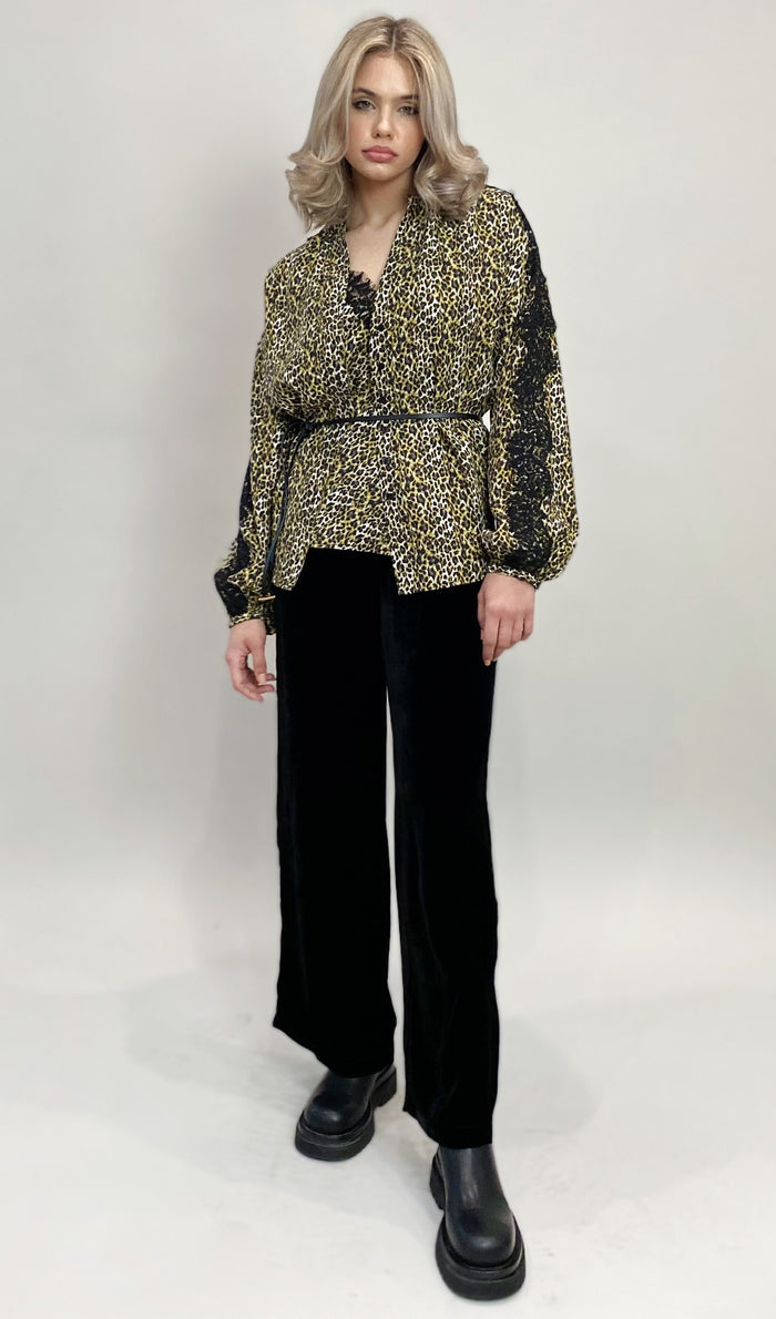Ava Leopard Henley Top Olive Oil