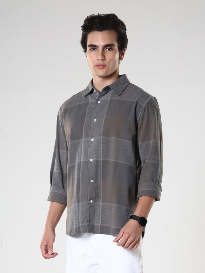men's charcoal  checkered  shirt made from pure cotton.