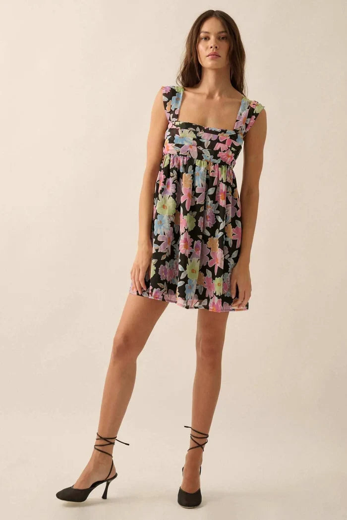 Beaming Blossoms Floral Chiffon Mini Dress - ShopPromesa