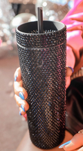 Black 16oz Full Rhinestone Straw Tumbler