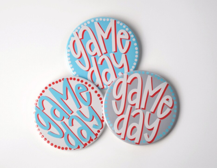 Blue & Red Game Day Polka Dots Buttons | Game Day Pins