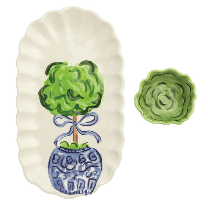 Blue Willow Topiary Tray & Dip Set