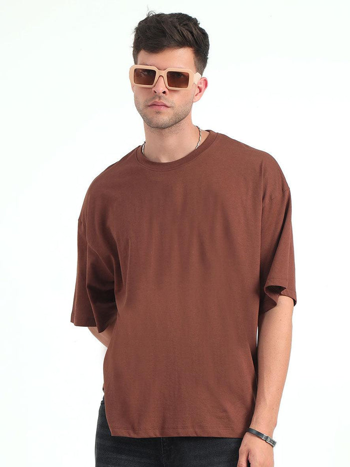 Brown Baggy Fit Round Neck T-Shirt - Espanshe