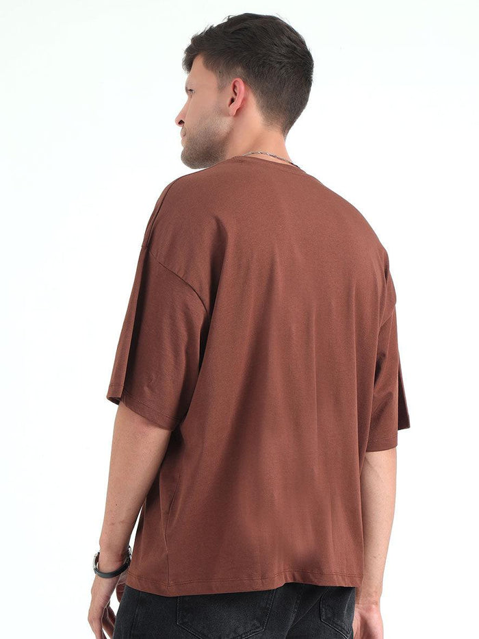 Brown Baggy Fit Round Neck T-Shirt - Espanshe