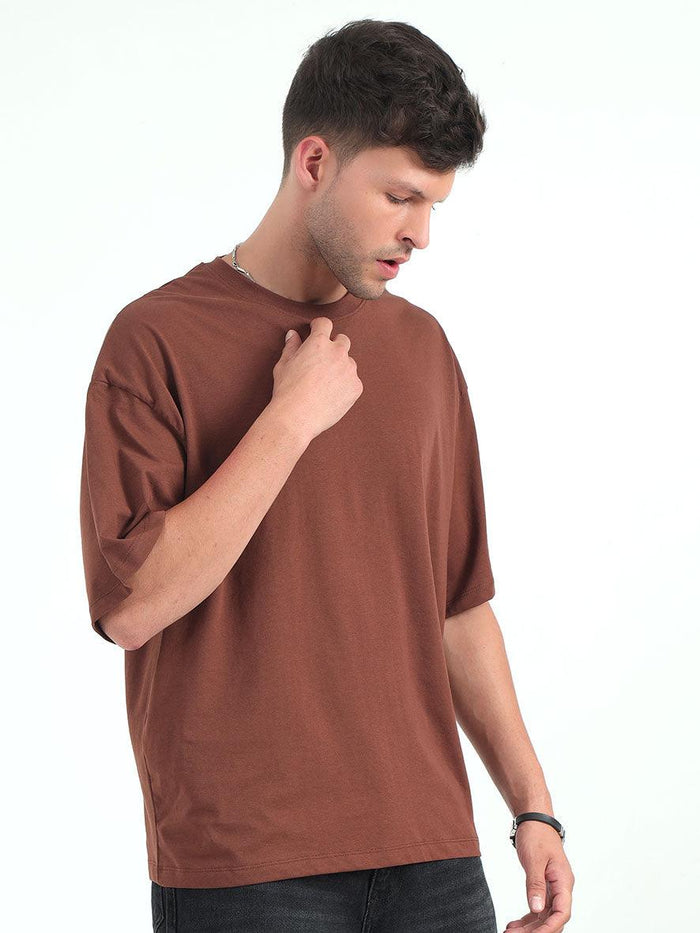 Brown Baggy Fit Round Neck T-Shirt - Espanshe