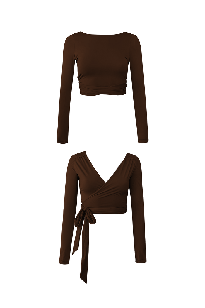 Brown Long Sleeve Swim Wrap Top