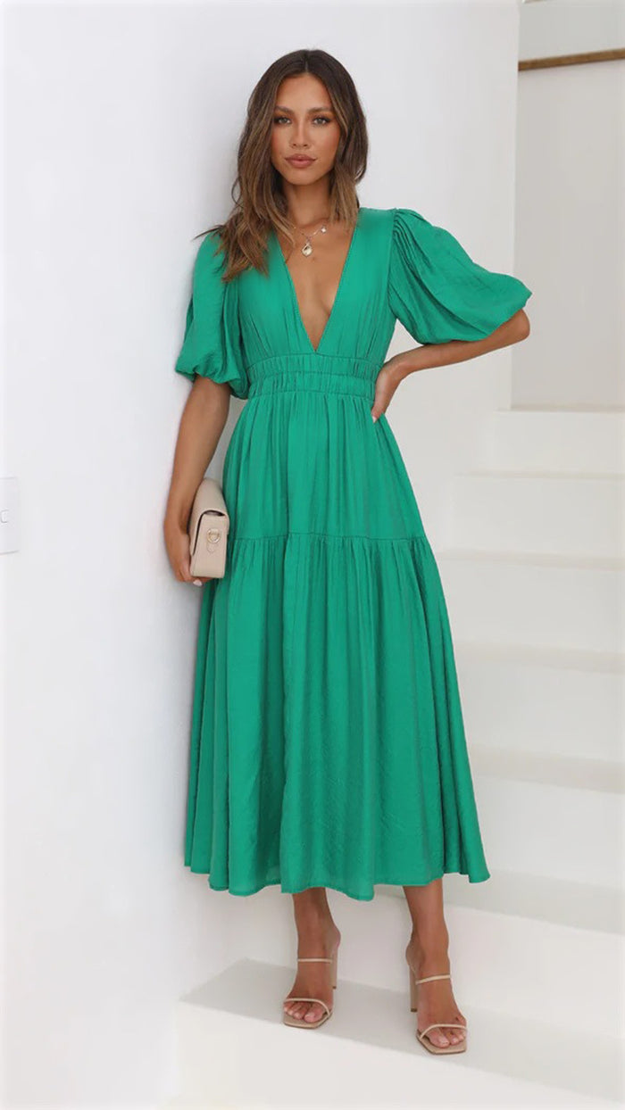 Brunch It Right Midi Dress - Dark Green
