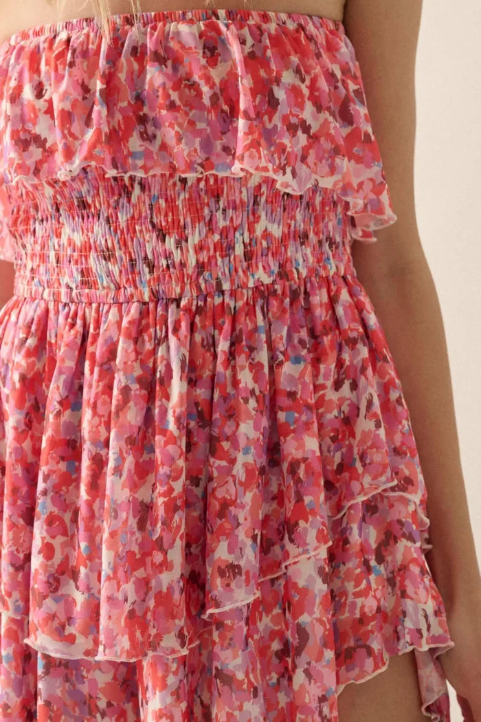 Bunches of Blooms Floral Mesh Strapless Romper - ShopPromesa